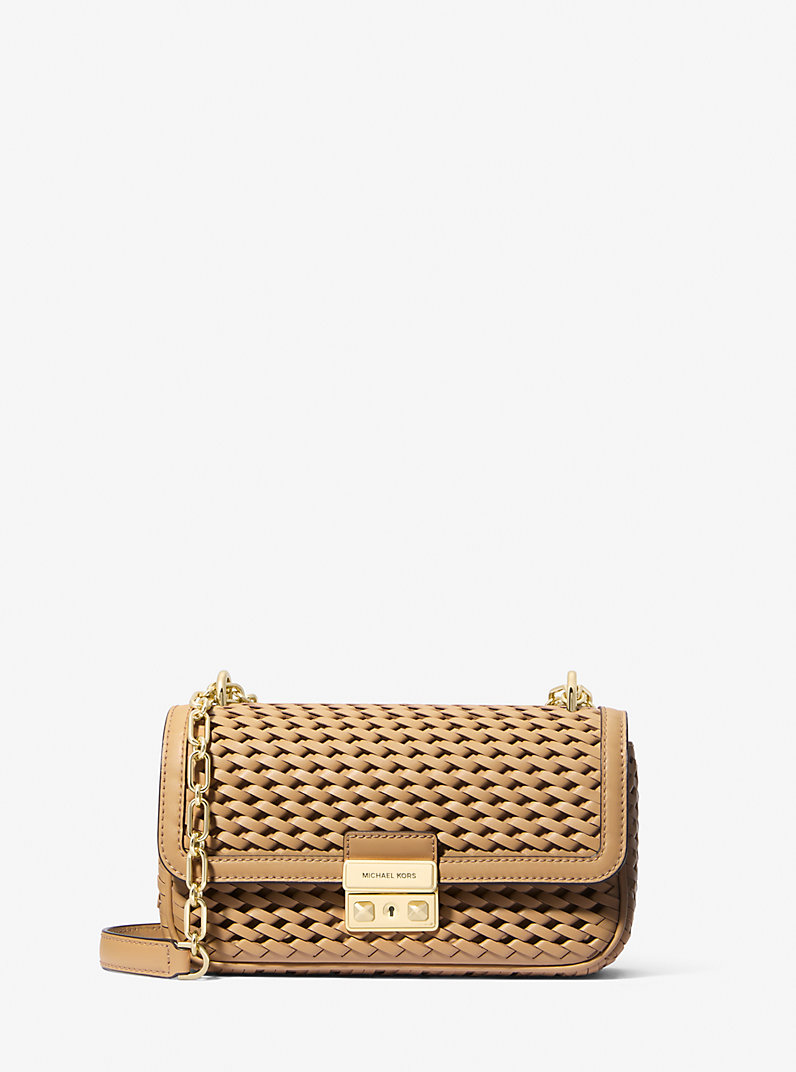 Tribeca Small Hand-Woven Leather Shoulder Bag in CAMEL - Sale