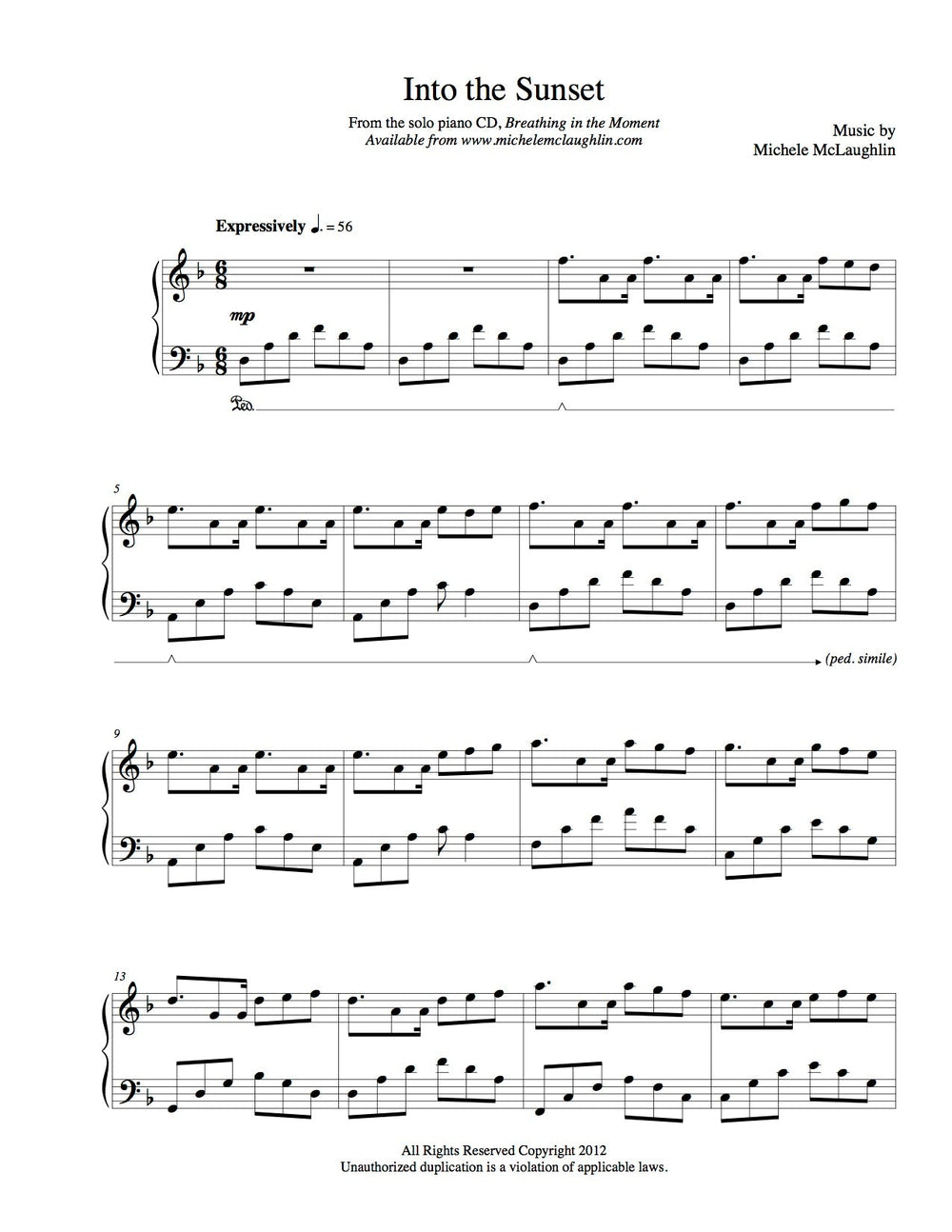 Into The Sunset (PDF Sheet Music) – Michele McLaughlin Music