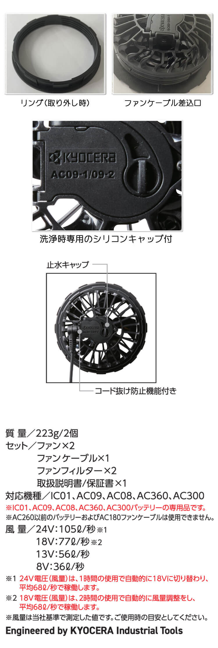 AC09+AC09-1 AC09-2 バートル BURTLE ファン+新型24Vバッテリセット