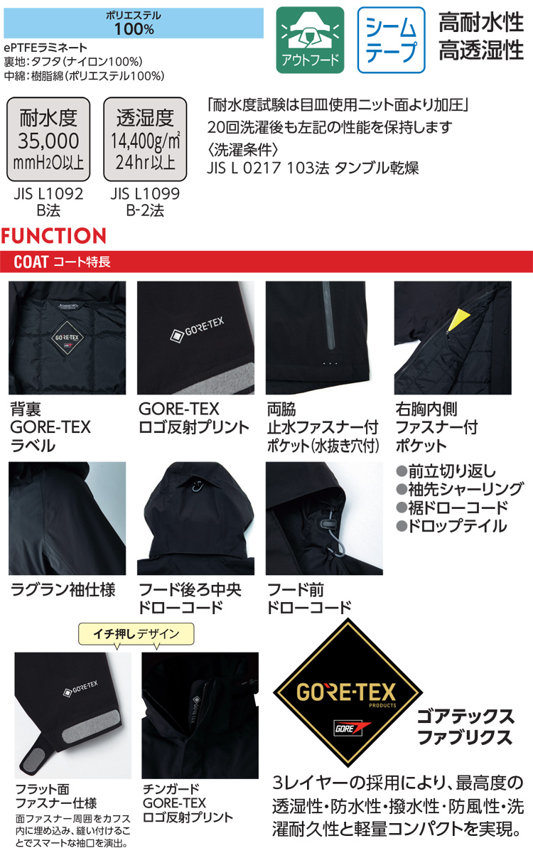 作業服 作業着 防水 防寒 旭蝶 ゴアテックス GORE-TEX 防寒コート