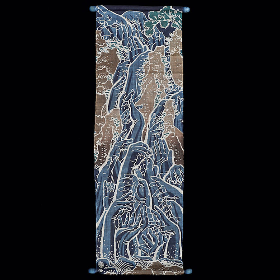 紺仁染織工房xOZー尾頭 山口佳祐〉本麻 藍染筒描き 「三十三応現身