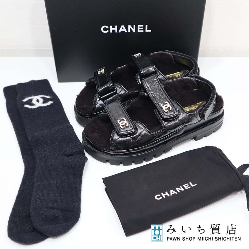 未使用 シャネル CHANEL サンダル ボア G45291 ソックス付き ココ