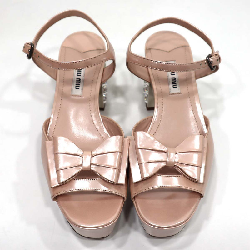 未使用 ミュウミュウ miumiu 靴 リボン サンダル ビジュー ヒール 36.5