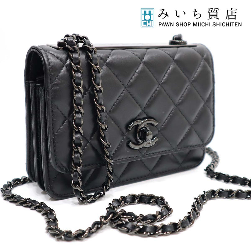未使用 シャネル CHANEL チェーンウォレット オールブラック AP1762