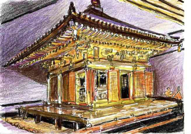 水彩画風スケッチ・日本の世界遺産建築物ベスト25の8位・岩手県平泉