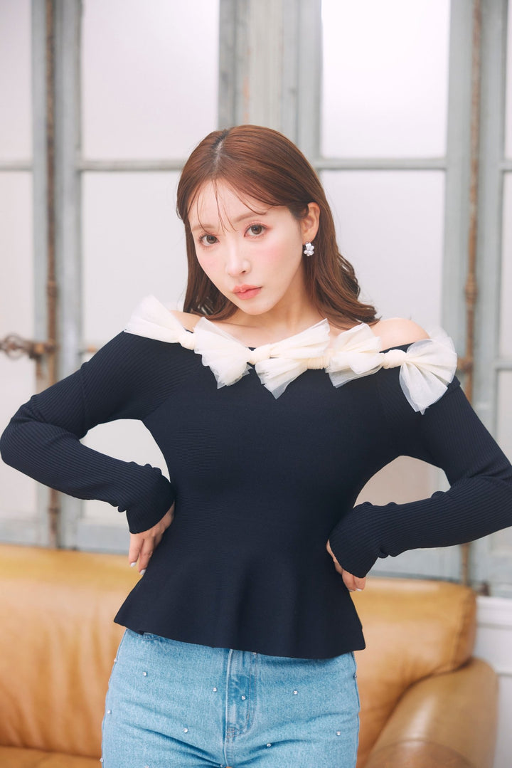 Ribbon Motif Peplum Knit Top - MISTREASS