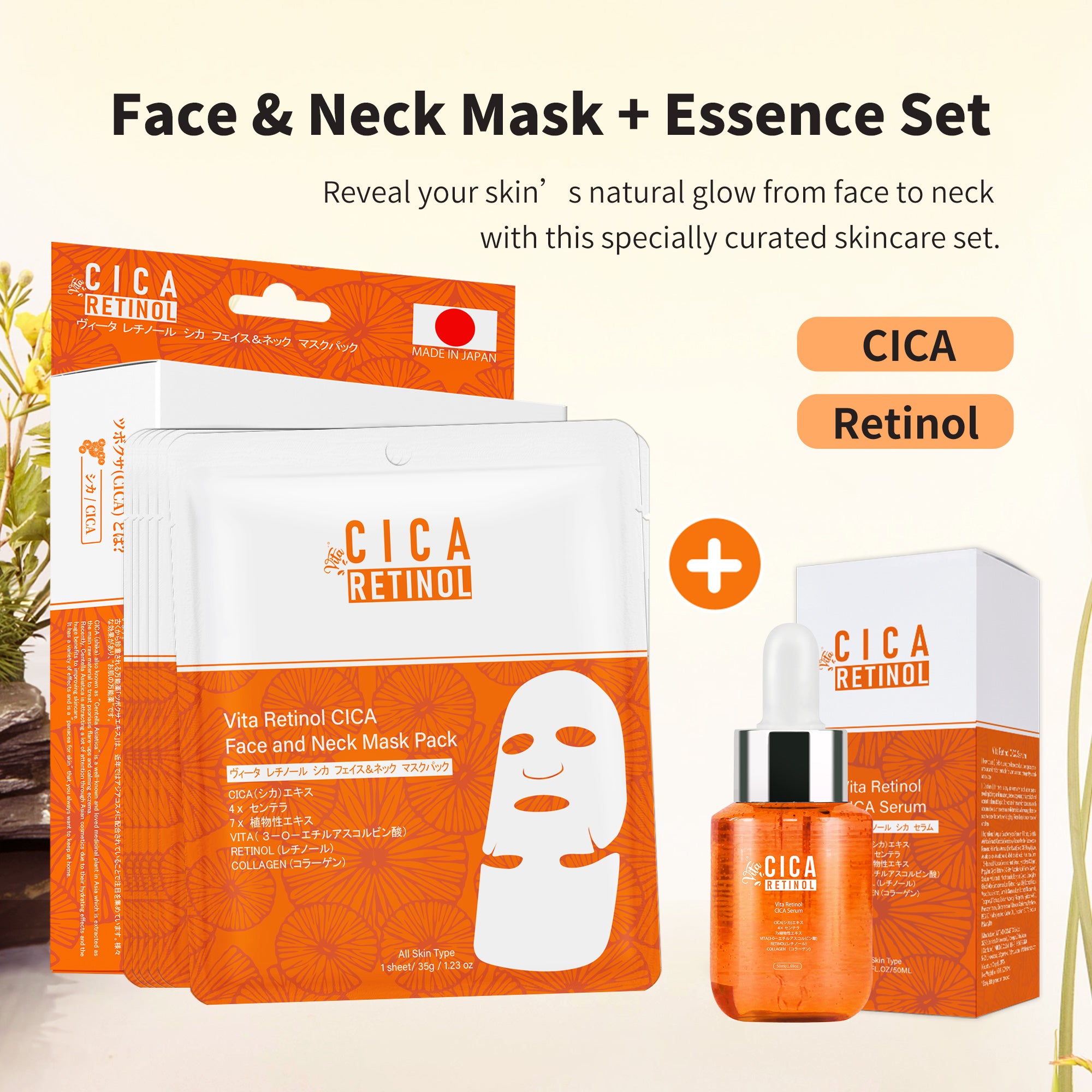 Dual Care Set with Retinol & CICA | Face & Neck Masks (6 sheets) +