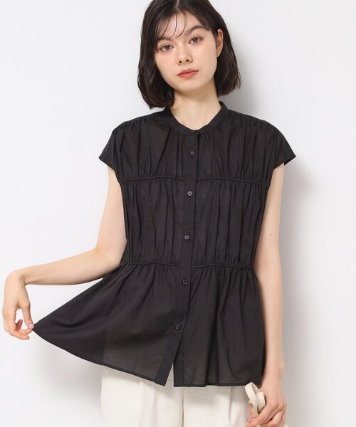 heve シャーリングペプラムブラウス チャコール ヘイヴHeve