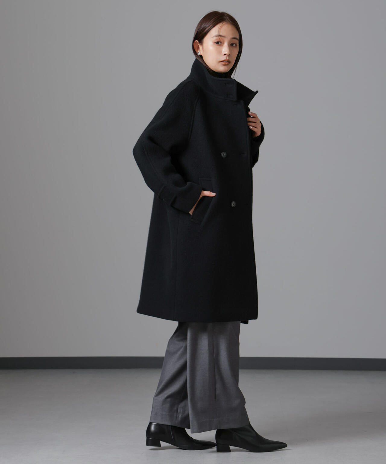 PECOLAMBウールカシミヤスタンドカラーコート | NANO universe（ナノ