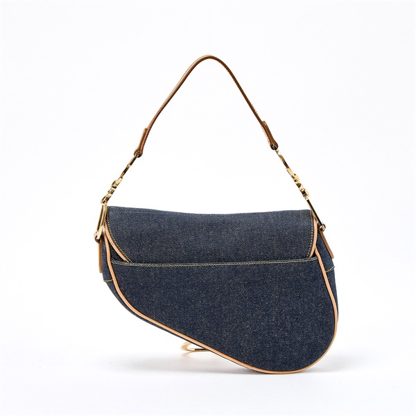 Christian Dior サドル ショルダーバッグ ブルー ベージュ ゴールド