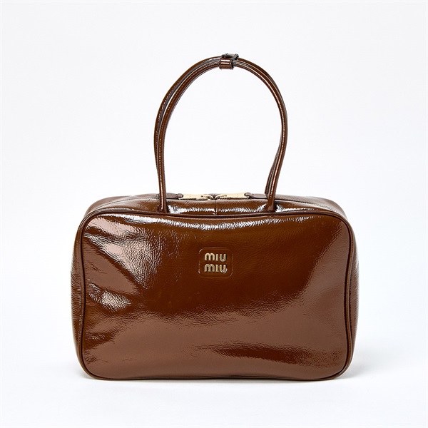 MIU MIU ボー ショルダーバッグ 5BB117 ブラウン ゴールド ナプラック