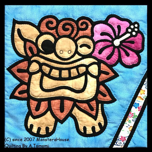 シーサー（ハイビスカス）ステンドグラスキルトタペストリー