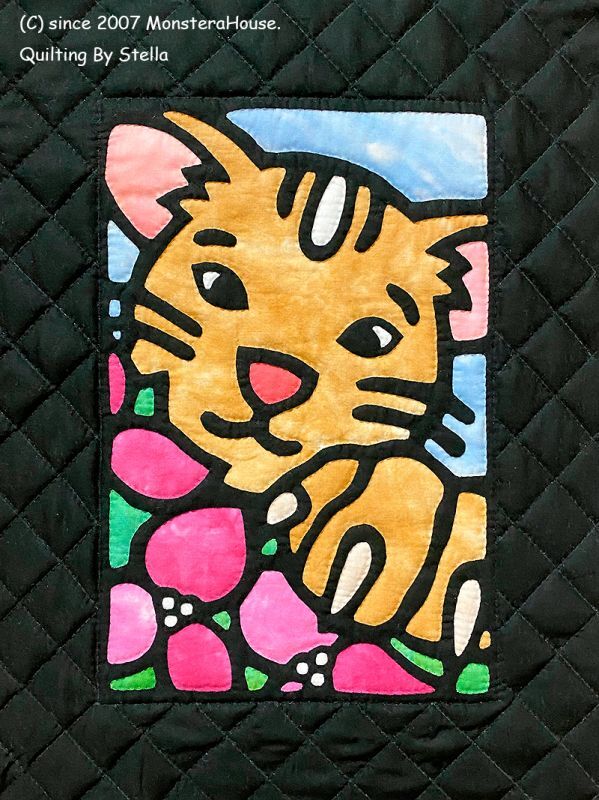 干支キルト：トラとブーゲンビリア ステンドグラスキルトタペストリー