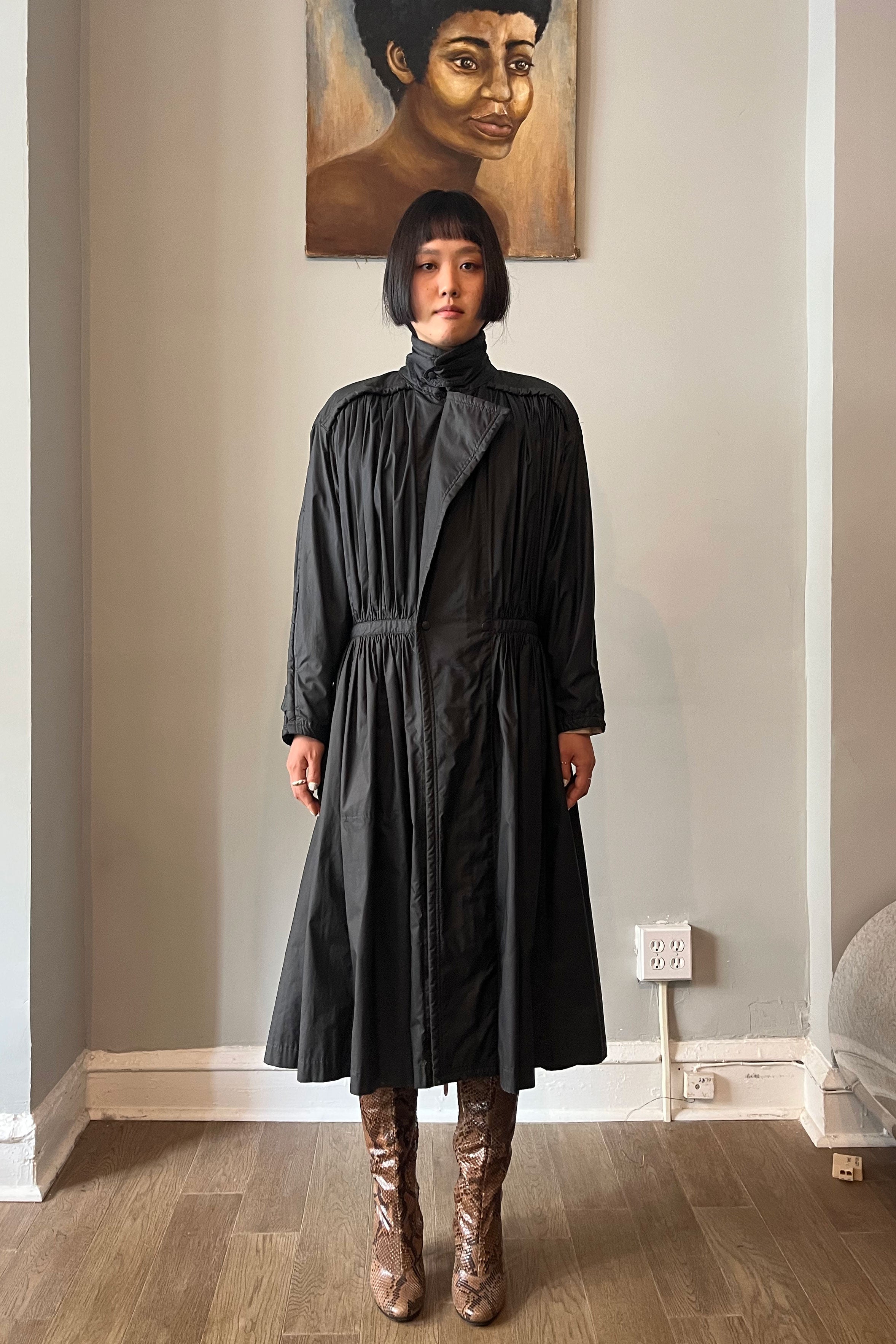 1970S Issey Miyake Black Nylon Blend Pleated Trench Coat – Moore