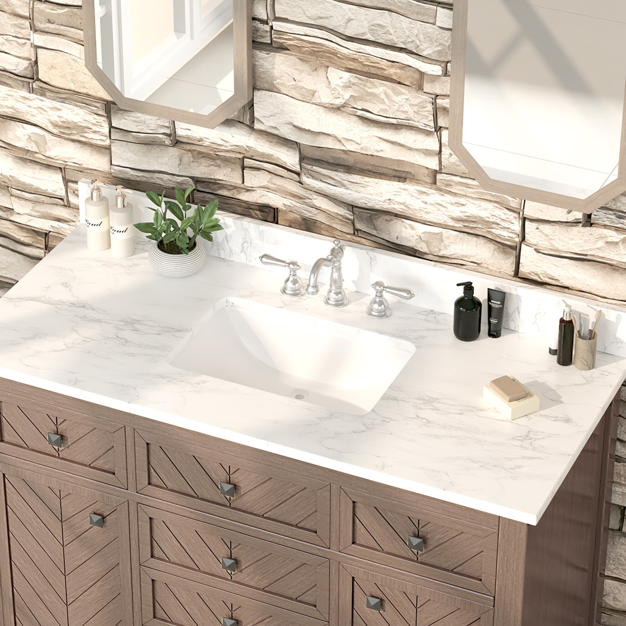 VOUA Bathroom Vanity with Top 48-in Deep Wood Grain Single Sink