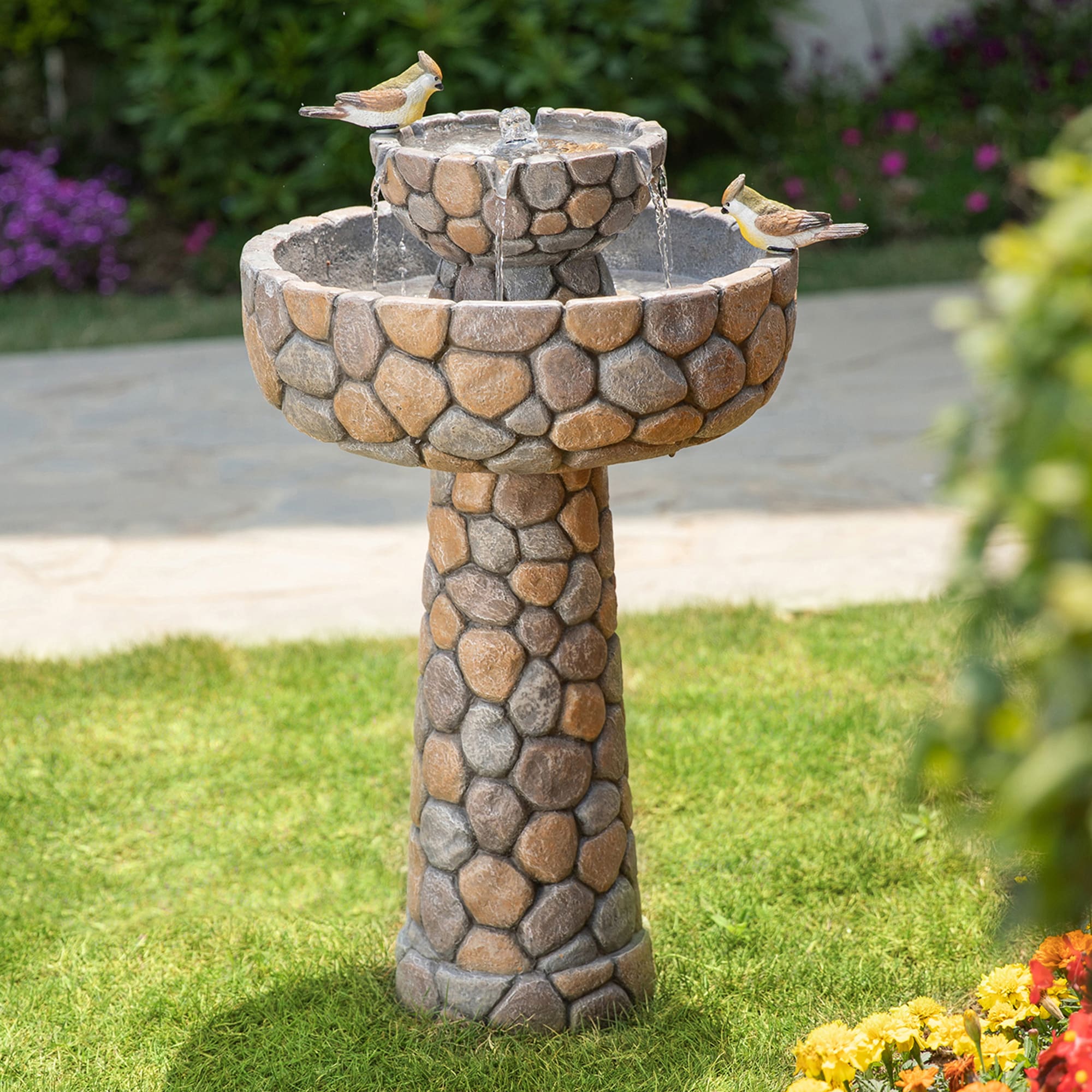 Glitzhome 24.5-in H Resin Water Tiered Outdoor Fountain with