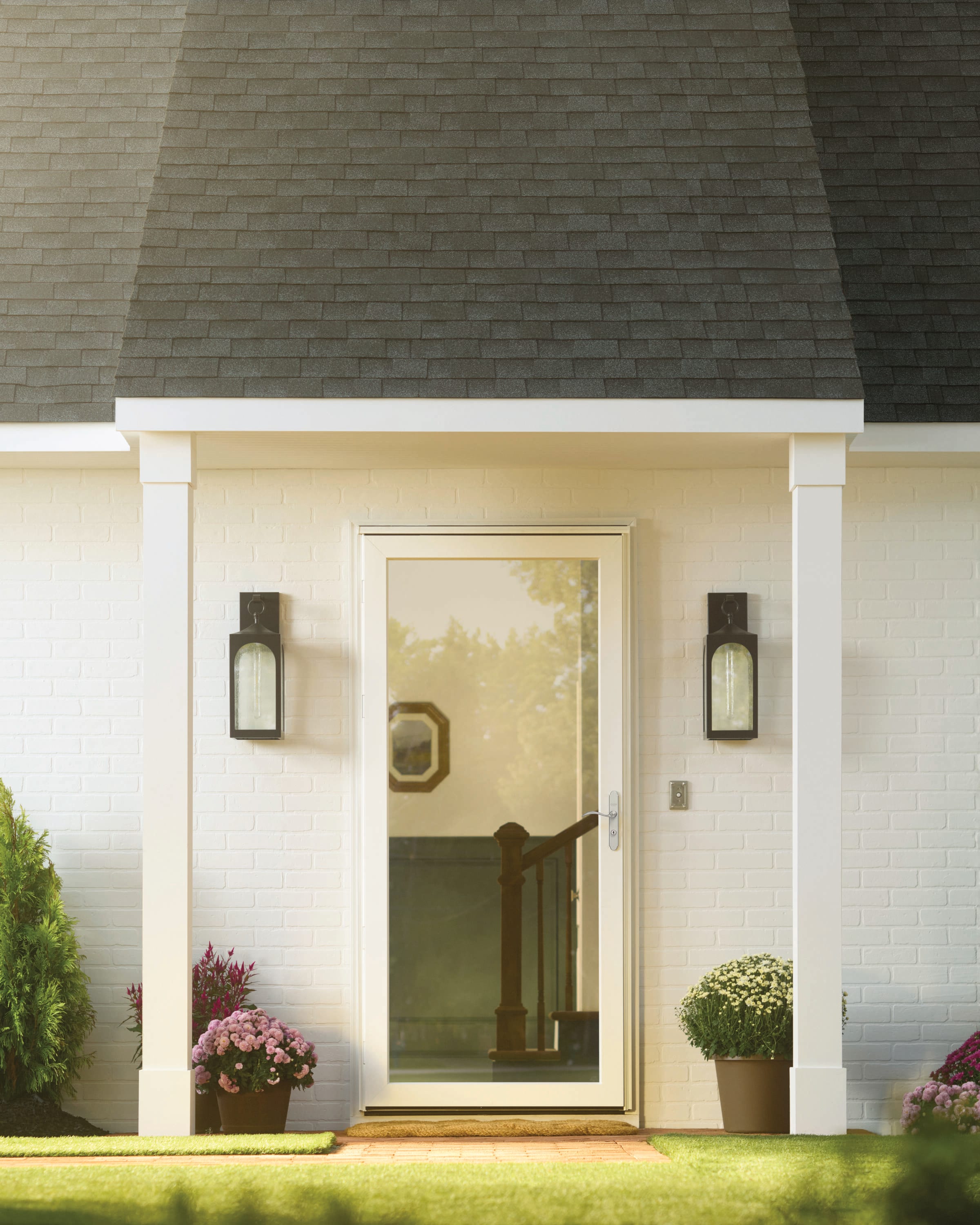 LARSON Platinum Fullview 36-in x 81-in White Linen Aluminum Right