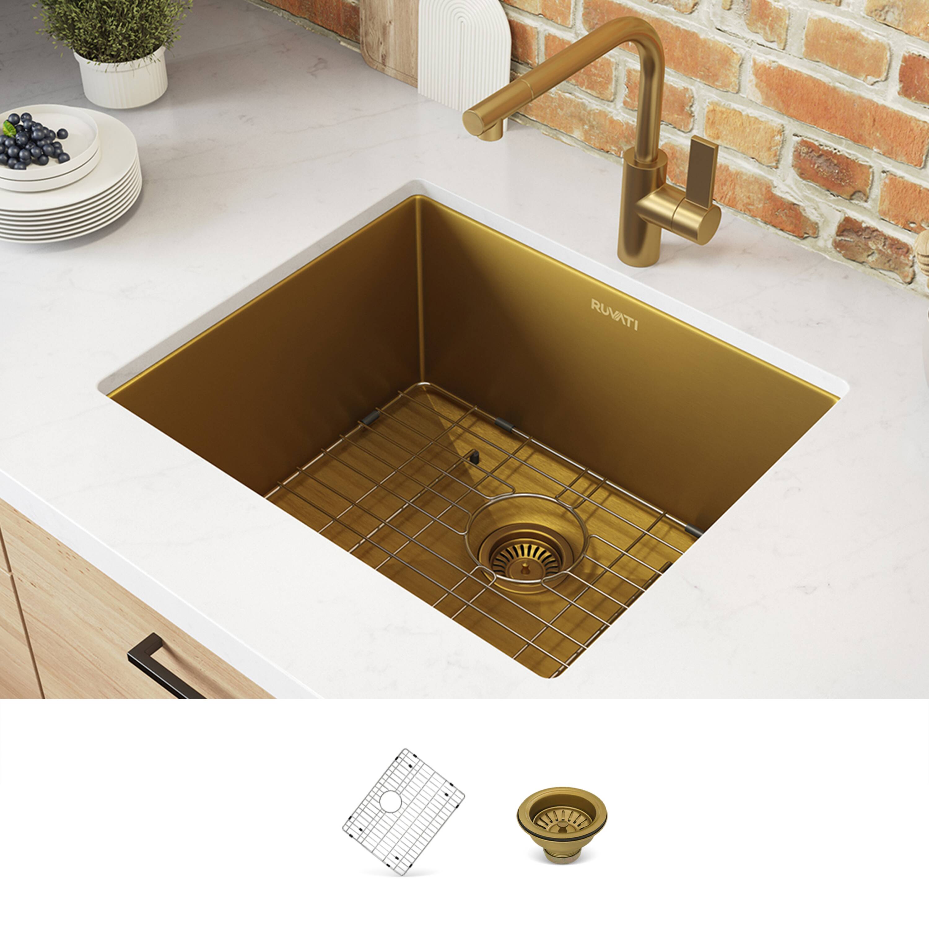 Ruvati 21-in L x 18-in W Matte Gold Satin Brass Stainless Steel