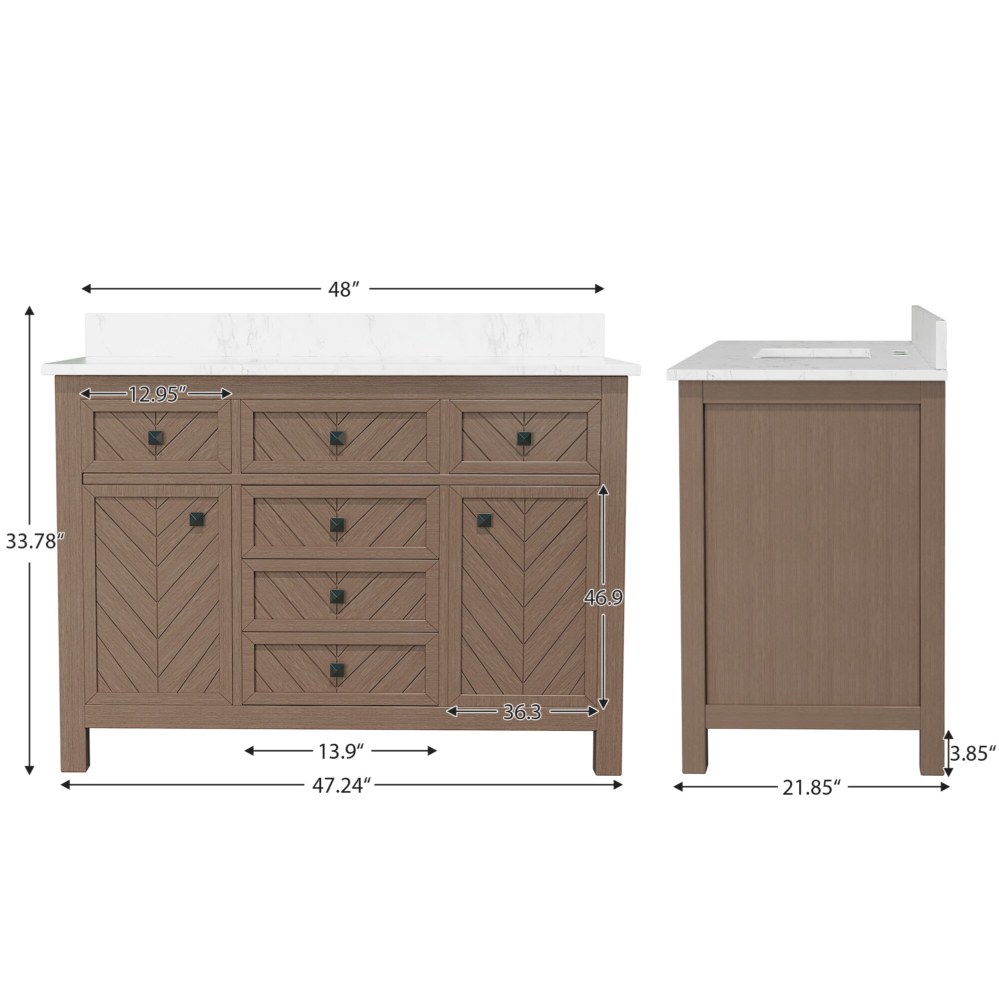 VOUA Bathroom Vanity with Top 48-in Deep Wood Grain Single Sink