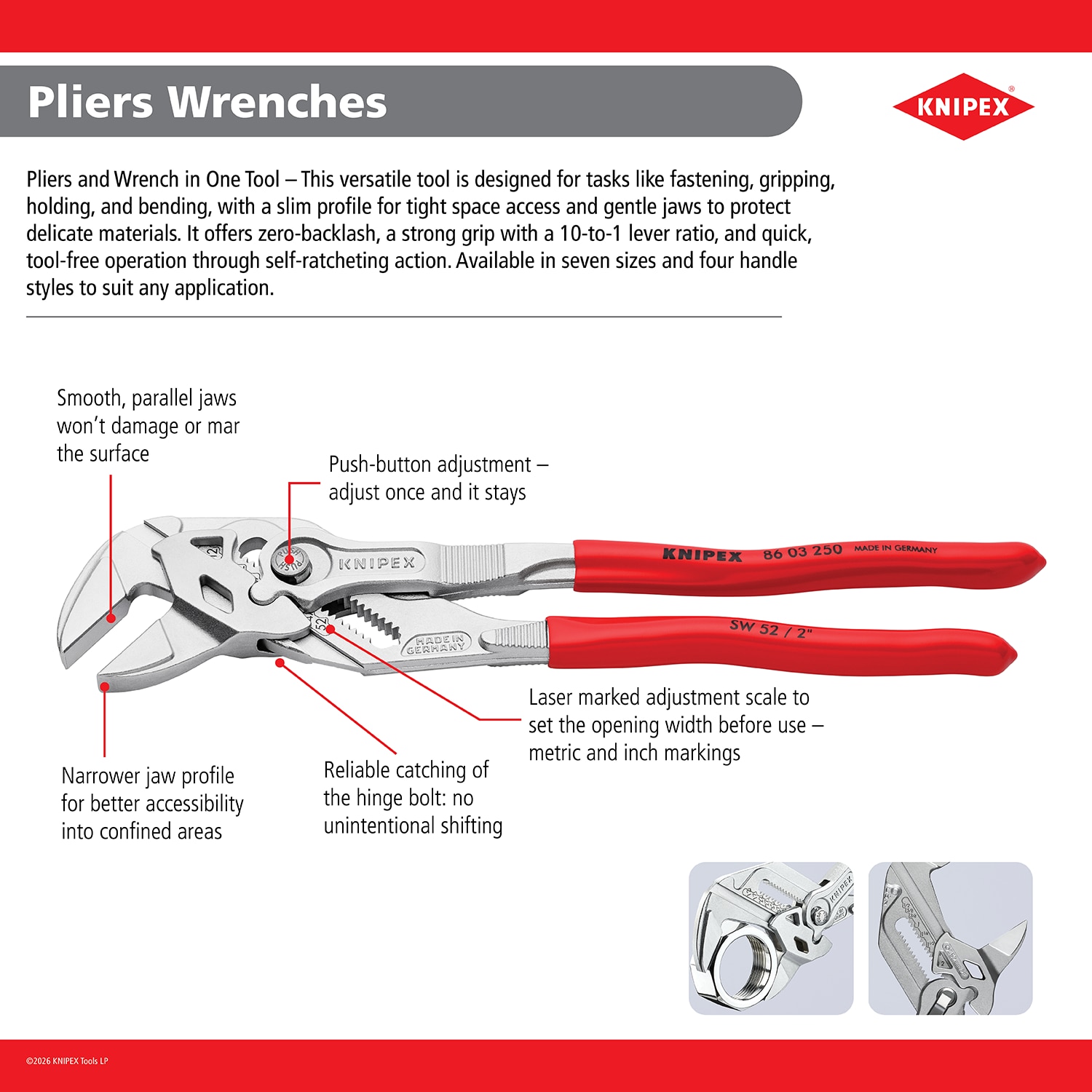 KNIPEX 11.9-in Dipped Handle Pliers Wrench 86 03 300 SBA at Lowes.com