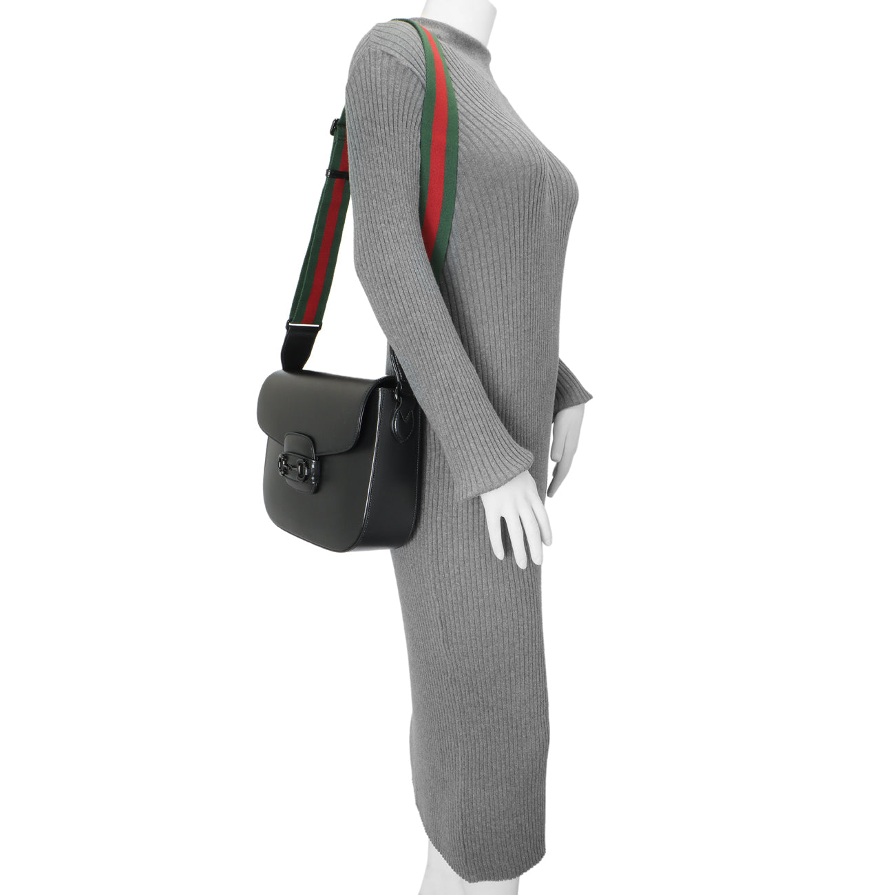 Gucci Black Azalea Calfskin Web Monochrome Horsebit 1955 Shoulder