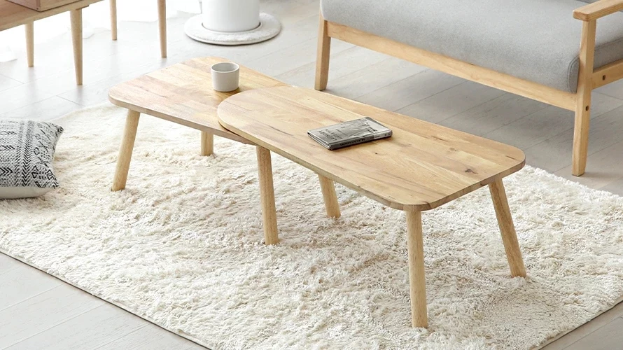 幅90・125cm 全2色 天然ラバーウッド製 回転式コーヒーテーブル