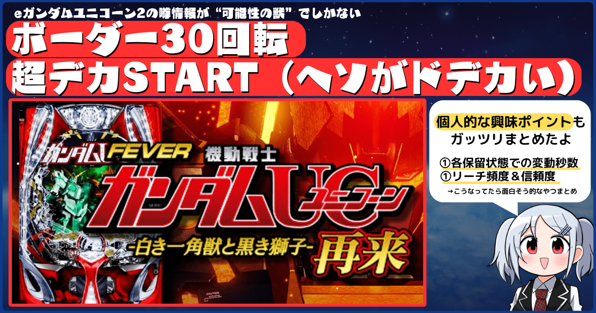 eガンダムユニコーン2はボーダーが30回転＆大きなヘソ設計と噂！予定