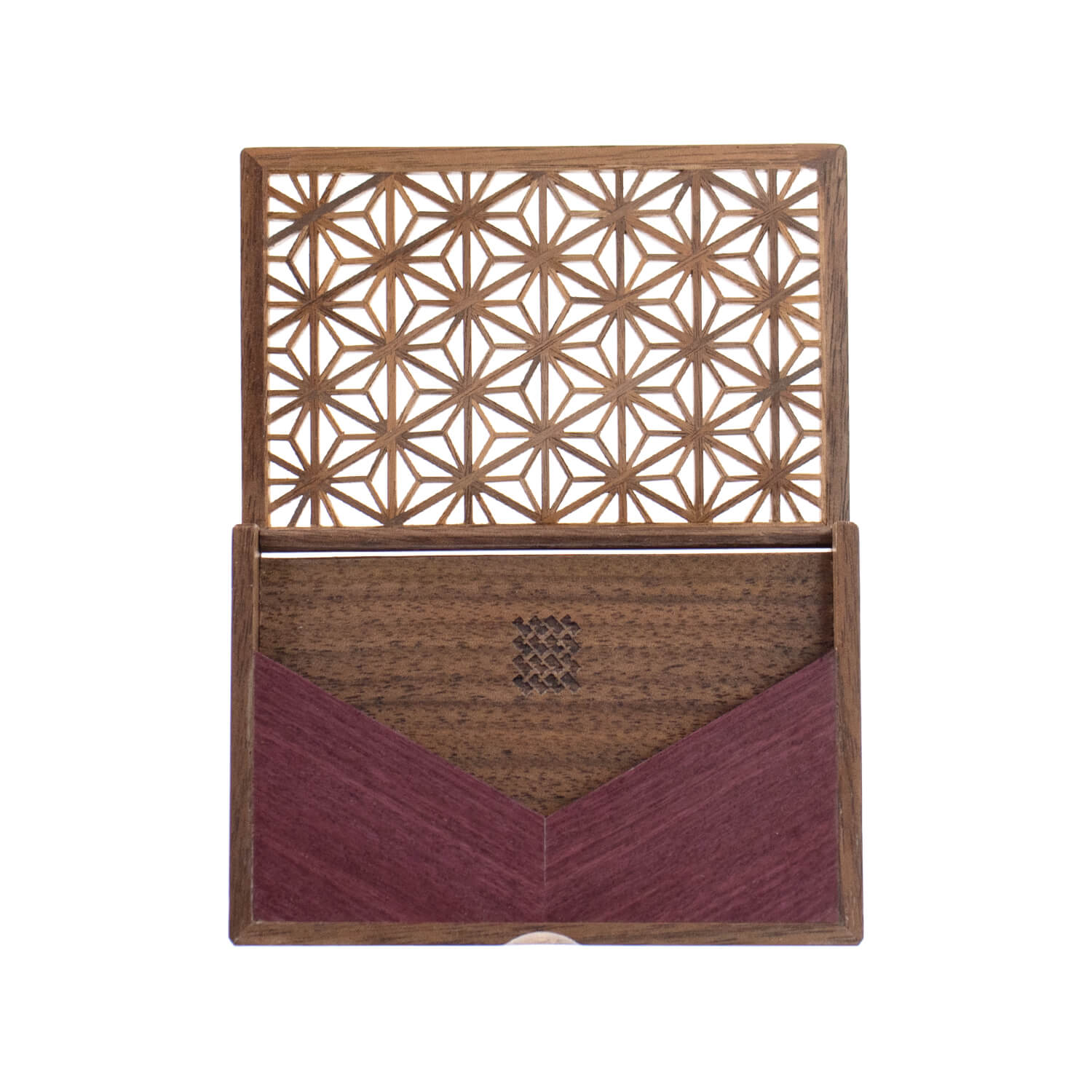 Enishi パープルハート 組子細工のカードケース 木製 横型名刺入れ
