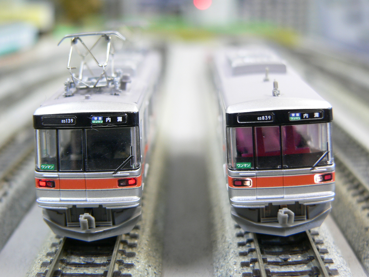 トミーテックの鉄コレ、北陸鉄道03系M付2両セットのライト点灯特