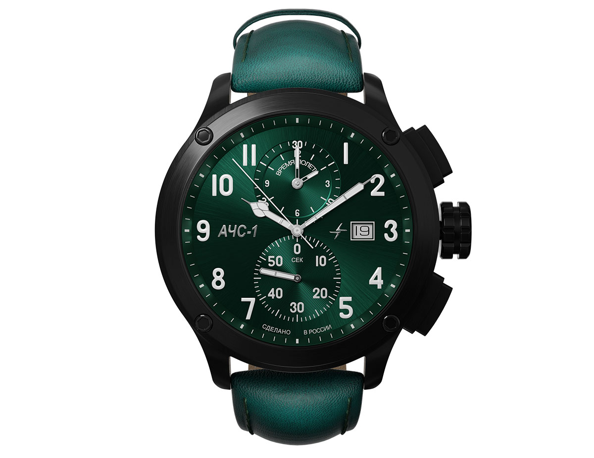 AChS-1 3520.D 44 mm quartz chronograph green matt - Chelyabinsk