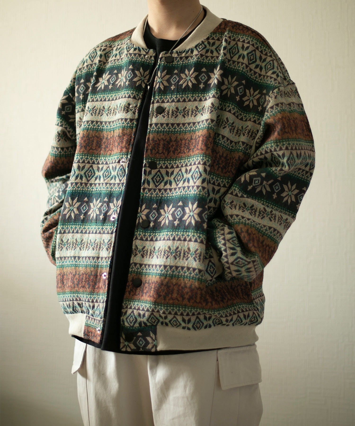 HOOK- 】パッチワーク柄幾何学模様 ゴブラン・デニムブルゾン – 《公式