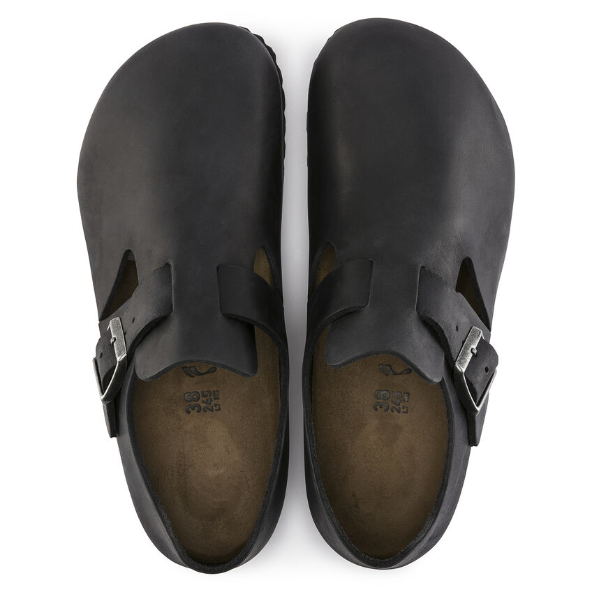 Birkenstock London Black Oiled Leather Regular Width Hard Footbed