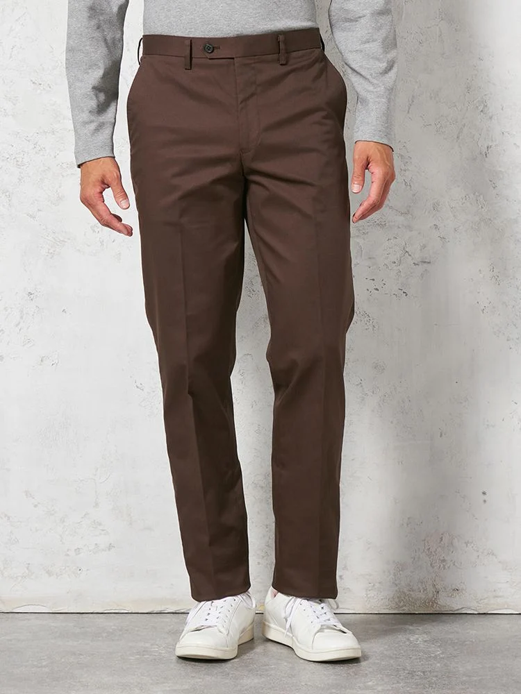 ブラウン 【ノータック】チノパン 折り目加工 無地 カジュアルパンツ
