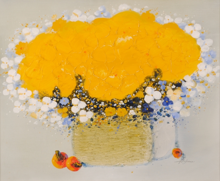 花の絵画を油絵で描いた平山講平の花の絵「黄色い花・2」をご購入