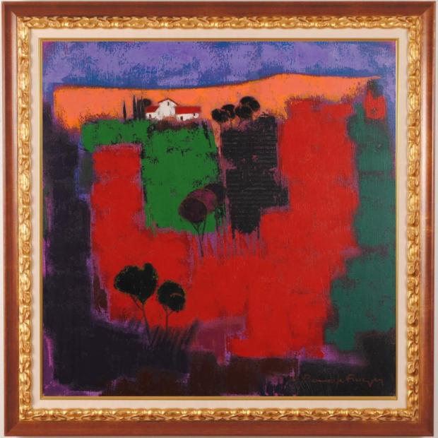 絵画の油絵でロジェ・ボナフェが描いた南仏の風景画「9月の紫色の木