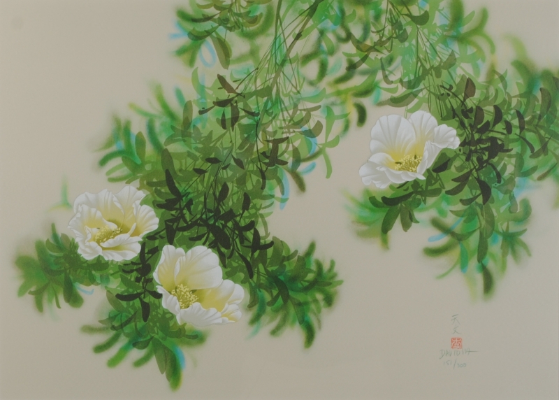 花の絵画をリトグラフの版画で制作したデビット・リーの牡丹の花の絵