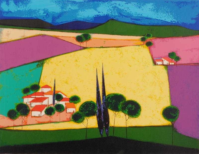 真作 ロジェ ボナフェ 農家の松と離れた納屋 4F 油彩画 真作 ロジェ