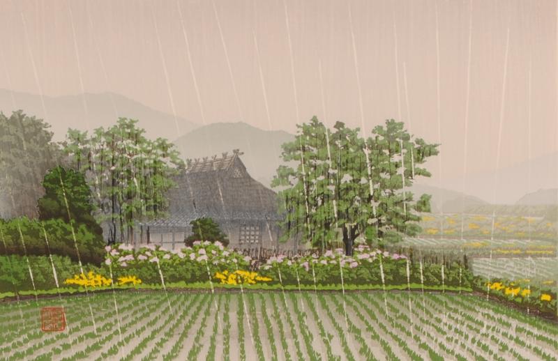 木版画で宮本秋風が制作した和の絵の風景画「雨情」をご購入