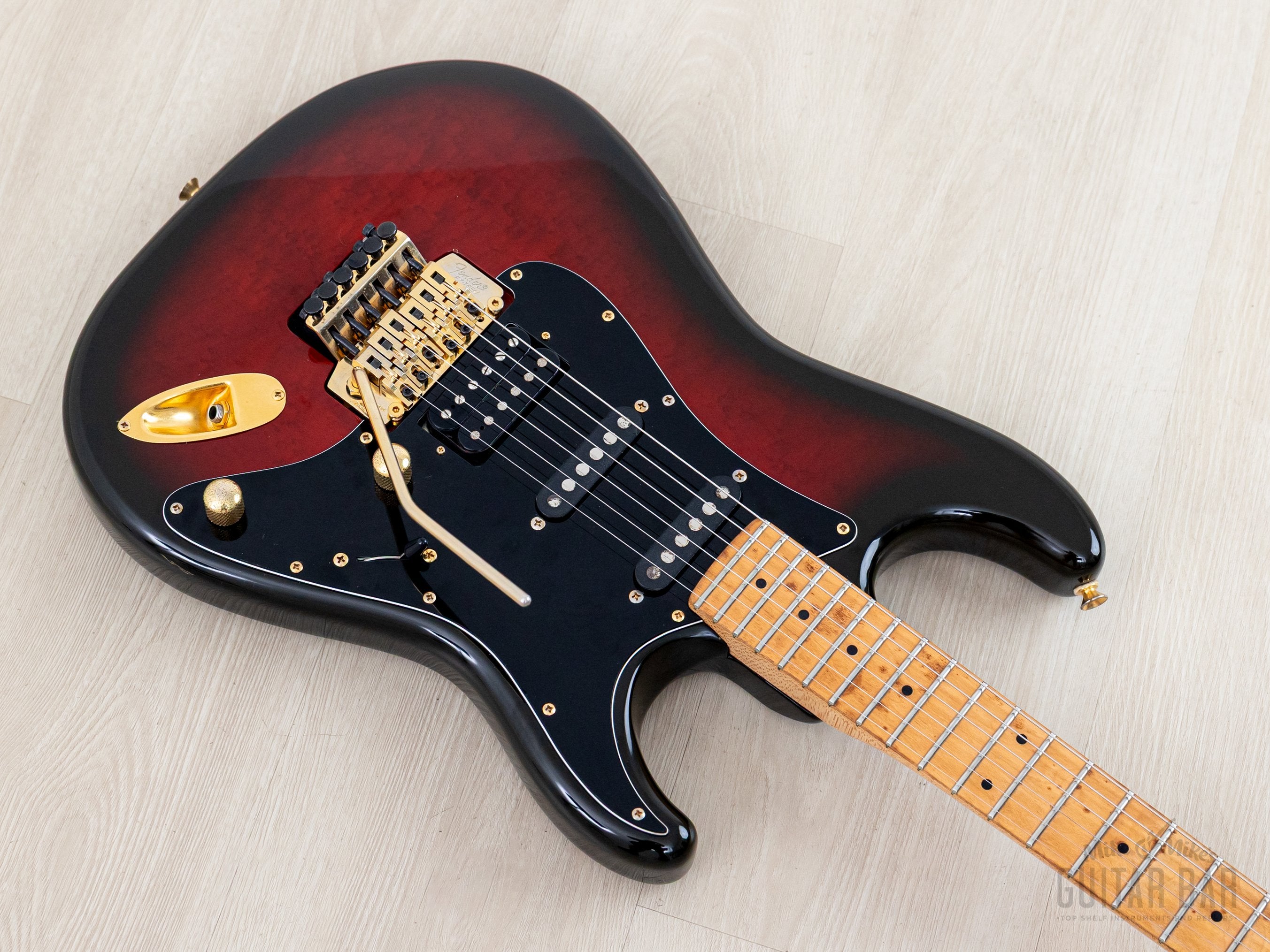 1988 Fender Pro Feel Stratocaster STR75 SSH Raspberry Sunburst w/ Floy