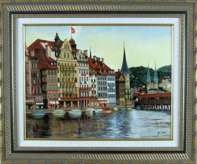 ヨーロッパ風景画・志村好子「名曲の街ルッツェルン」油彩・P10