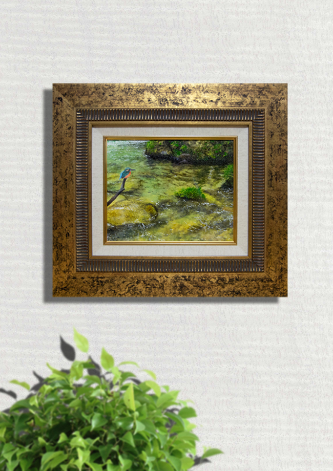 カワセミの油絵 ”水辺のカワセミに魅せられて” 百瀬太虚「水辺の詩」F3
