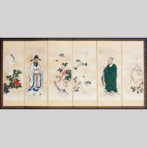 紙本着色花鳥人物屏風 | 上田市の文化財