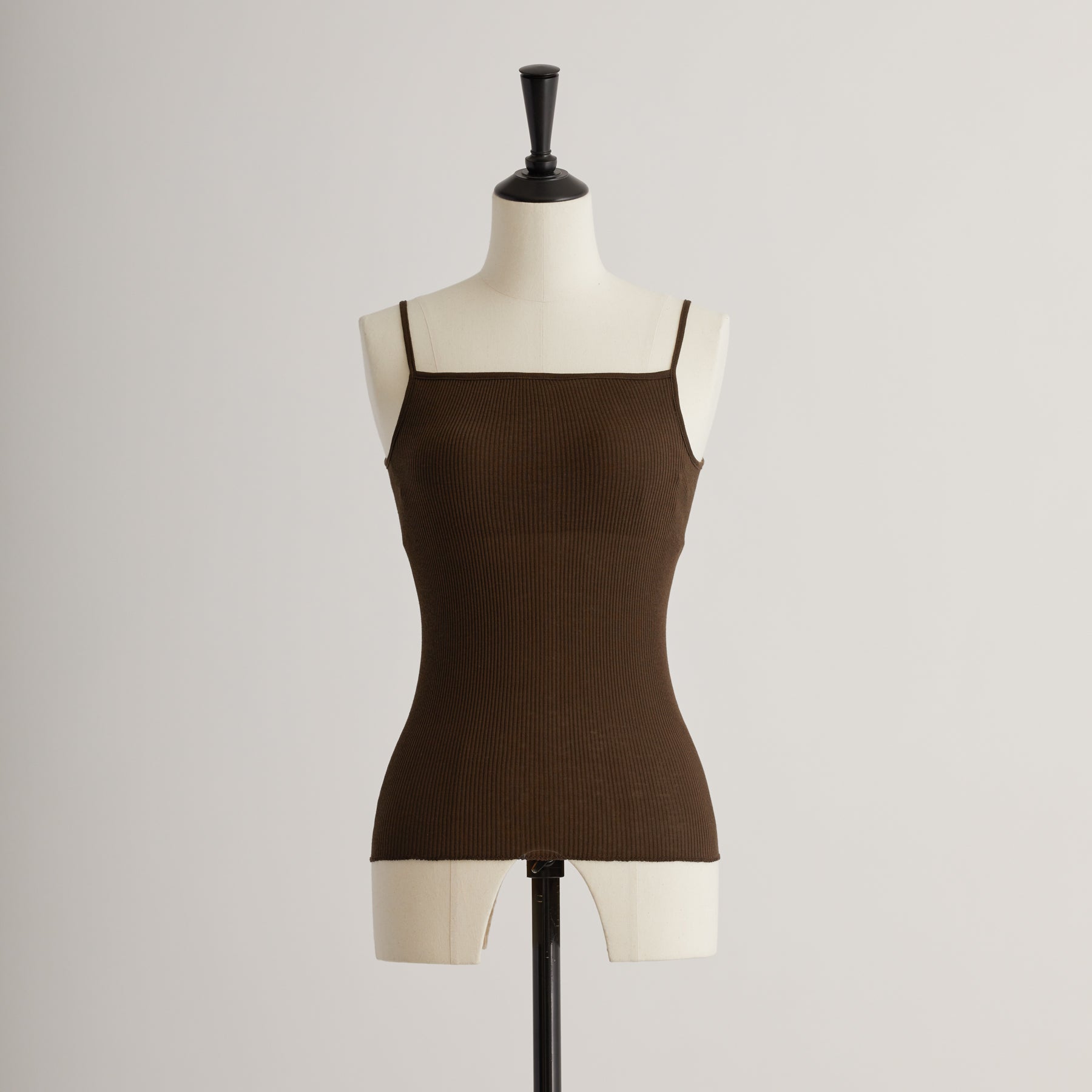 コットンシルクリブ ベアキャミソール, カップ付き, チョコレート