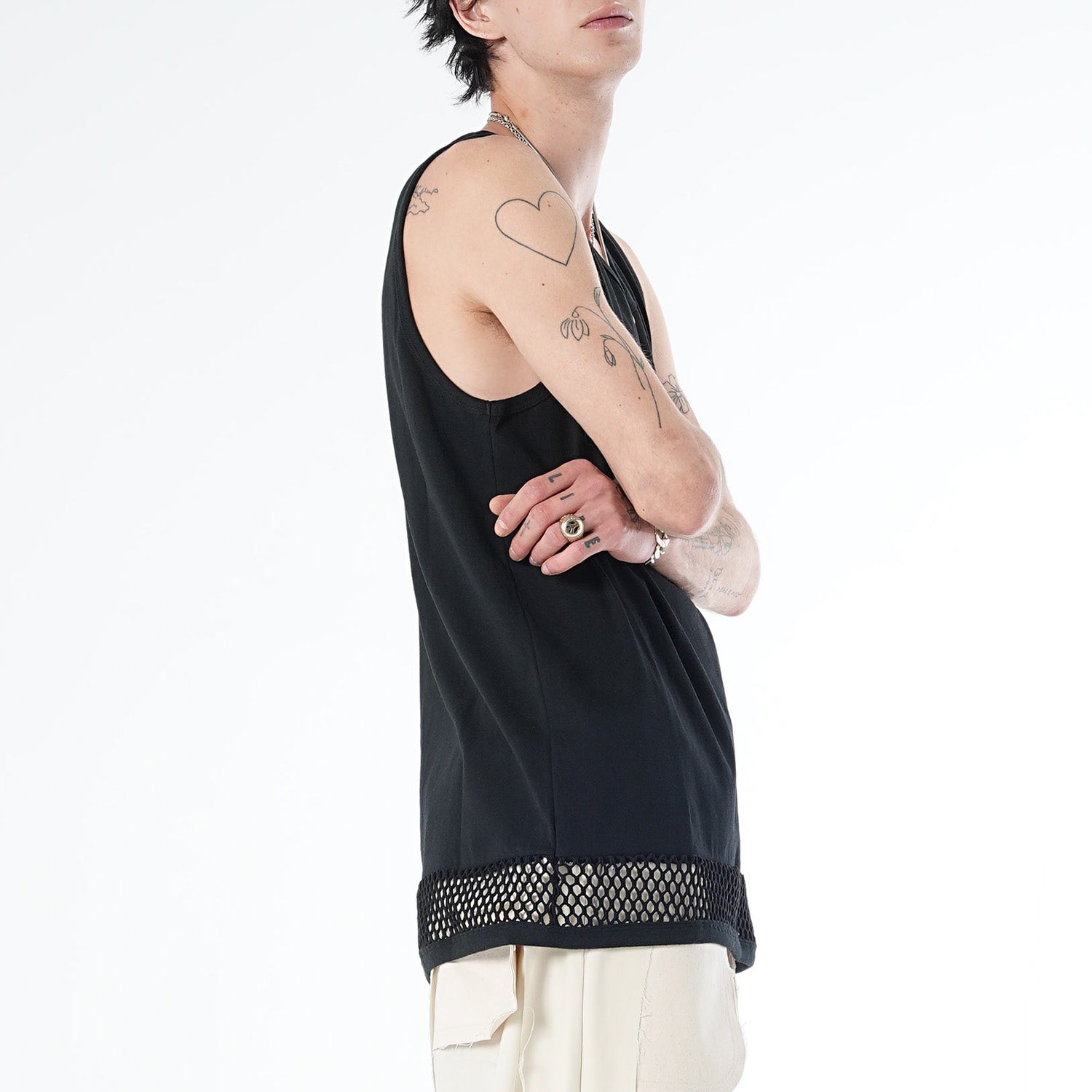 MUZE TURQUOISE LABEL - HEM MESH TANK TOP(BLACK) ミューズ タンク
