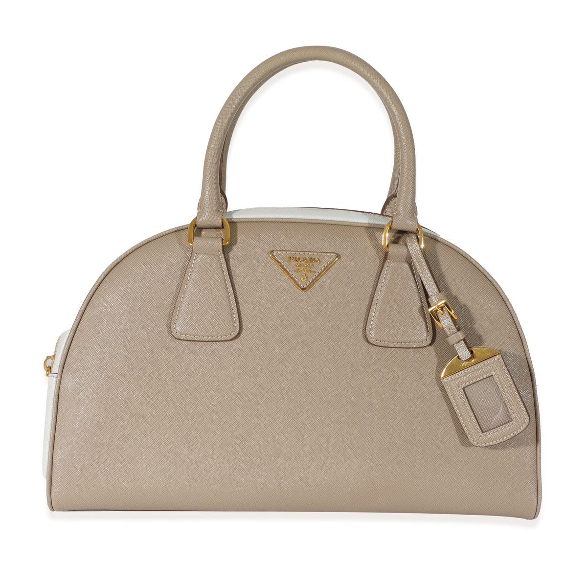 Prada Beige White Bicolor Saffiano Lux Bowler Bag | myGemma | Item