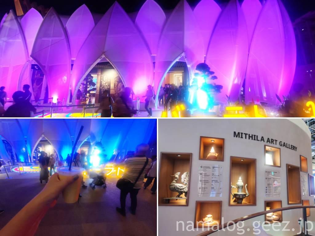 大阪・関西万博 バーラト館（インド館）：夜はハスの花があやしく光る