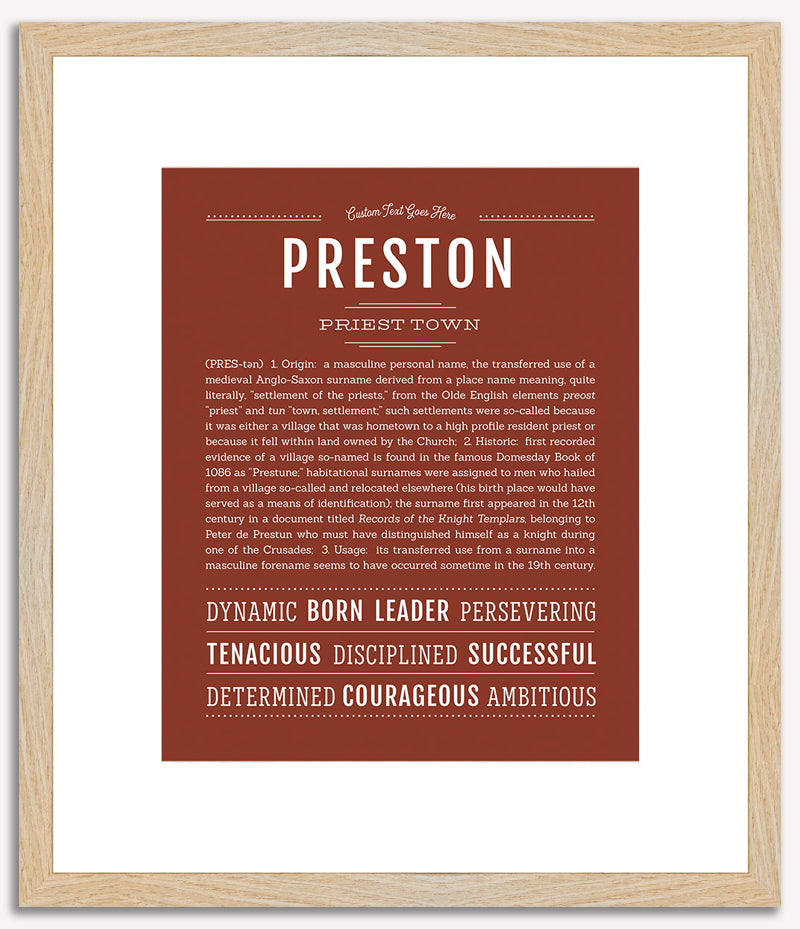 Preston Personalized Name Meaning Art Prints – Name Stories