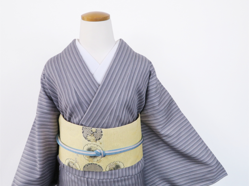 グレー縞と小さな格子柄 小紋 | たまるや七草着物店