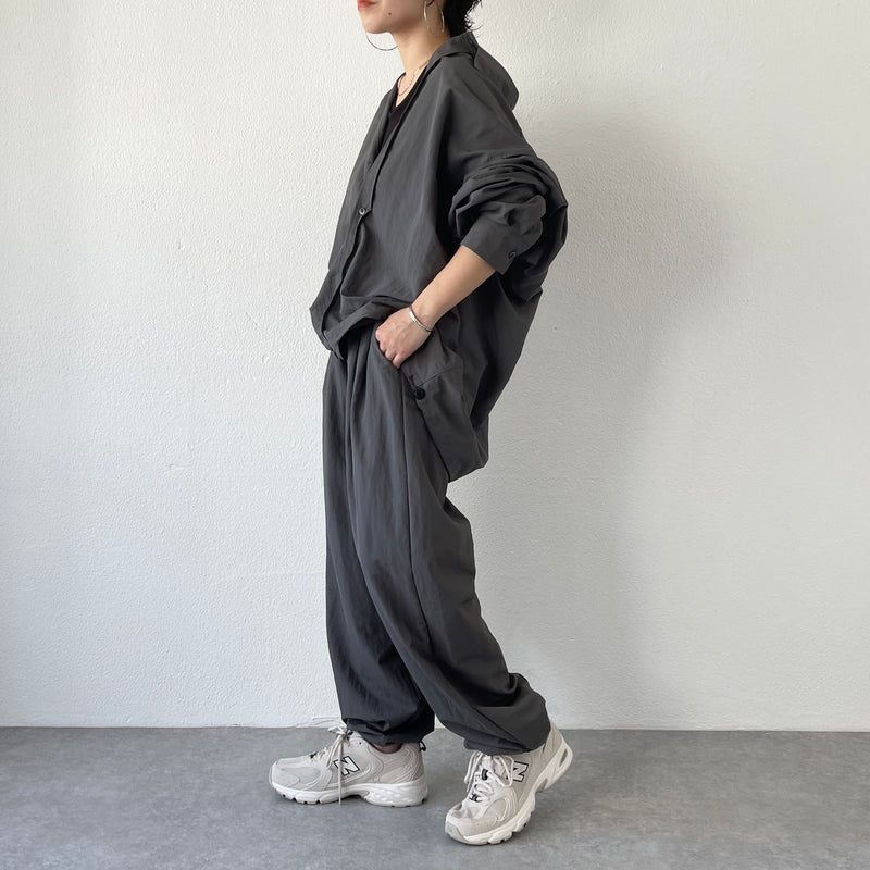 loose silhouette nylon shirt set up / charcoal（ルーズシルエット