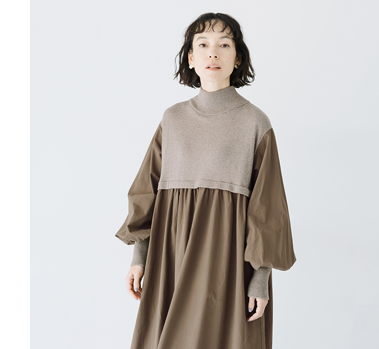 異素材を楽しむ【 ichi 】ハイネックワンピース